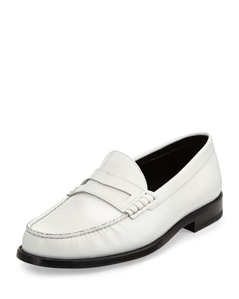 White Leather Penny Loafers 